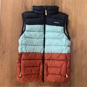 Patagonia Vest Boys L 12 Blue Color block Puffer Insulated Zip Winter Warm